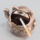 fortune cat ashtray with lid metal vintage covered ash tray lucky windproof smokeless cute cool outdoor