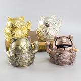 fortune cat ashtray with lid metal vintage covered ash tray lucky windproof smokeless cute cool outdoor