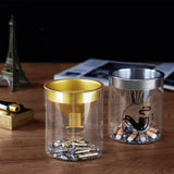Glass Ashtray With Stainless Steel Funnel Cover Windproof Covered Lidded