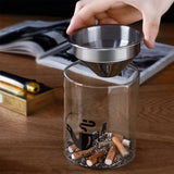 Glass Ashtray With Stainless Steel Funnel Cover Windproof Covered Lidded