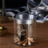Glass Ashtray With Stainless Steel Funnel Cover Windproof Covered Lidded