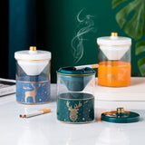 Glass Ashtray with Ceramic Funnel and Lid Nordic Smokeless Windproof Ash Tray Covered Lidded