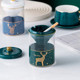 Glass Ashtray with Ceramic Funnel and Lid Nordic Smokeless Windproof Ash Tray Covered Lidded