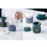 Glass Ashtray with Ceramic Funnel and Lid Nordic Smokeless Windproof Ash Tray Covered Lidded