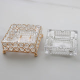 Transparent Glass Ashtray with Gold Metal Stand