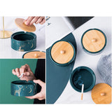 Green Ceramic Outdoor Ashtray with Bamboo Lid Covered Windproof
