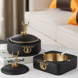 Large Gold Elk Exquisite Modern Astray With Lid