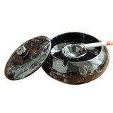 marble look ceramic ashtray with lid open windproof outdoor ashtray black finish