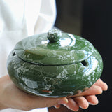 green marble look ceramic ashtray with lid handheld size heavy outdoor ashtray