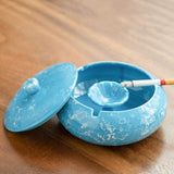 blue ceramic ashtray with lid marble finish modern outdoor ashtray with cigarette holder