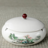 White ceramic ashtray with lid, vintage floral outdoor smokeless ashtray