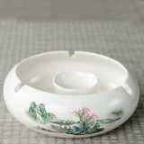 White ceramic ashtray without lid, large floral ceramic ashtray for patio use