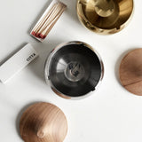 Metal Ashtray with Wooden Lid Stainless Steel Ash Tray Covered Windproof Smokeless Gold Silver