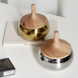 Metal Ashtray with Wooden Lid Stainless Steel Ash Tray Covered Windproof Smokeless Gold Silver