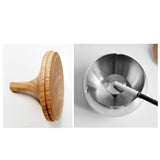 Metal Ashtray with Wooden Lid Stainless Steel Ash Tray Covered Windproof Smokeless Silver