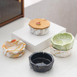 Outdoor Ashtray with Bamboo Lid and Marble Pattern Ash Tray Covered Lidded Smokeless Windproof Handmade