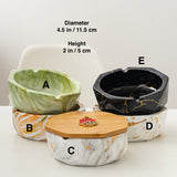 Outdoor Ashtray with Bamboo Lid and Marble Pattern Ash Tray Covered Lidded Smokeless Windproof Handmade
