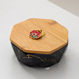 Outdoor Ashtray with Bamboo Lid and Marble Pattern Ash Tray Covered Lidded Smokeless Windproof Handmade
