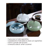 Outdoor Ashtray with Lid 4.7-inch (Cracked Ice Pattern) Ceramic