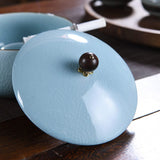 Outdoor Ashtray with Lid 4.7-inch (Cracked Ice Pattern) Ceramic Blue Lid