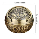 ashtray with lid metal covered vintage ash tray for outdoor zinc alloy smokeless peacock windproof exquisite cool cute 