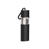 Black portable metal pocket ashtray with lid and keychain clip for outdoor use