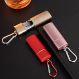Red portable metal pocket ashtray with clip for outdoor smoking and travel