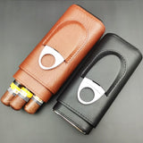 Brown and black leather cigar cases shown side by side