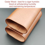 Close-up of brown leather cigar case flap and built-in cutter area