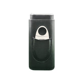 Closed black leather cigar case on white background