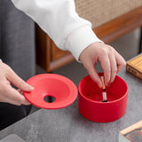 shorty outdoor smokeless ashtray for weed with lid ceramic red