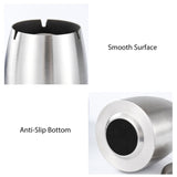 Close-up collage showing the smooth surface and anti-slip bottom of the stainless steel ashtray