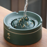 green ceramic ashtray with lid easy to wash water resistant