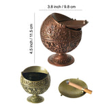 Vintage Outdoor Ashtray Flip Lid Rose Carving Zinc Alloy