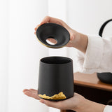 ashtray with funnel lid cool ash tray ceramic pottery clay home decor handmade decorative windproof covered lidded black