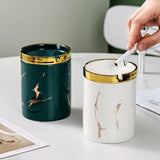 ashtray with lid outdoor ash tray windproof smokeless ceramic gold patterns