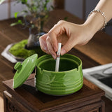 Ashtray with Lid for Outdoor Ceramic Celadon Green Smokeless Covered Lidded Ash Tray green