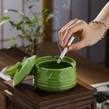 Ashtray with Lid for Outdoor Ceramic Celadon Green Smokeless Covered Lidded Ash Tray green