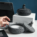 astronaut ashtray with lid cement black gray outdoor ash tray