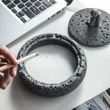 astronaut ashtray with lid cement black gray outdoor ash tray