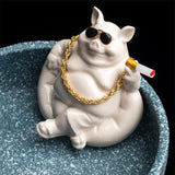 ceramic cute pig ashtray bossy smoking piggy ash tray cigarette sunglasses cool blue 