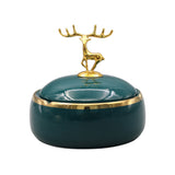 Elegant Elk Ashtray with Lid Ceramic Green White Smokeless Covered Lidded Handmade Home Decor Windproof