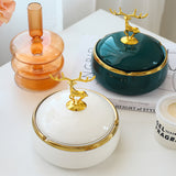 Elegant Elk Ashtray with Lid Ceramic Green White Smokeless Covered Lidded Handmade Home Decor Windproof