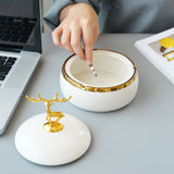 Elegant Elk Ashtray with Lid Ceramic Green White Smokeless Covered Lidded Handmade Home Decor Windproof