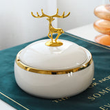 Elegant Elk Ashtray with Lid Ceramic Green White Smokeless Covered Lidded Handmade Home Decor Windproof