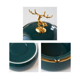 Elegant Elk Ashtray with Lid Ceramic Green White Smokeless Covered Lidded Handmade Home Decor Windproof