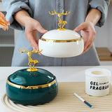 Elegant Elk Ashtray with Lid Ceramic Green White Smokeless Covered Lidded Handmade Home Decor Windproof