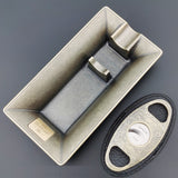 Silver rectangular metal cigar ashtray with matching cigar cutter option