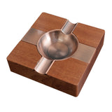 Square wood and silver metal cigar ashtray with 2 cigar rests
