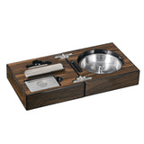 Open walnut cigar gift box with stainless steel ashtray isolated on white background